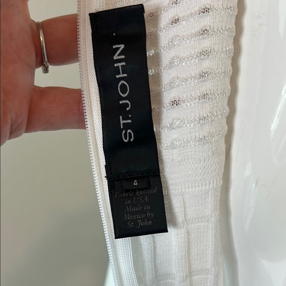 ST.JOHN  White Ribbed Ruffled Midi Dress - Picture 9 of 16